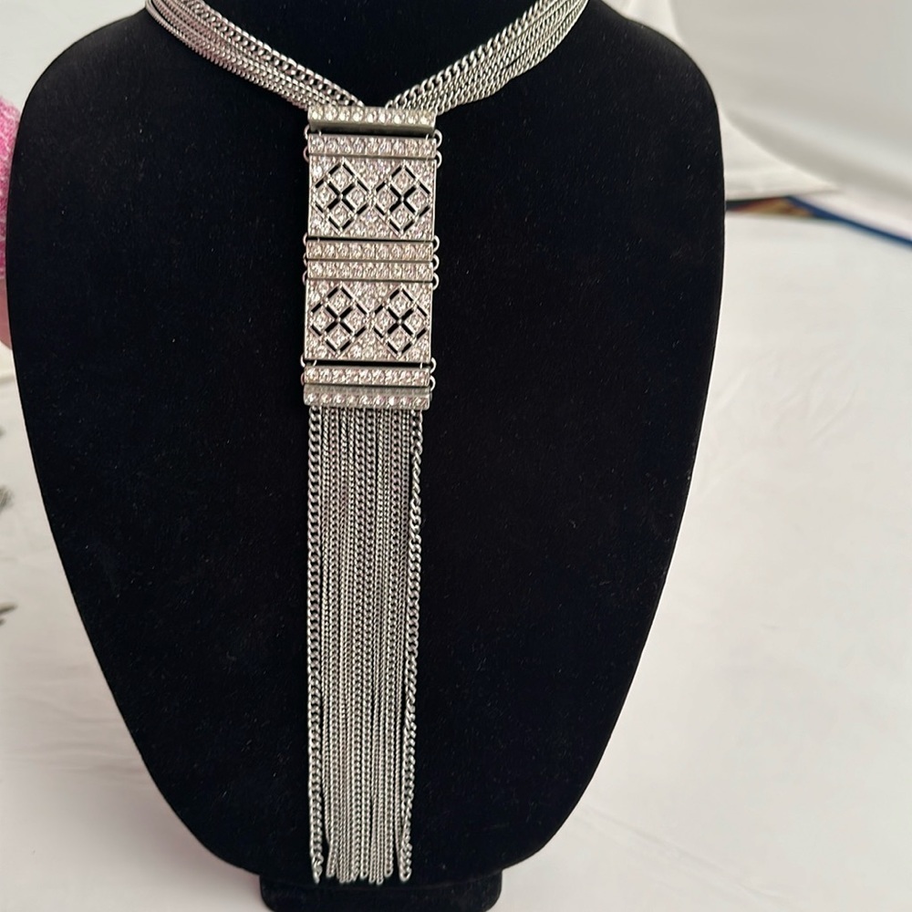 Silver tone rhinestone statement necklace